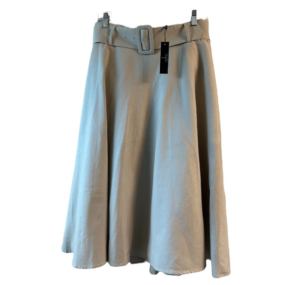 Tahari NWT linen blend Tan Midi A-Line skirt - Picture 2 of 8